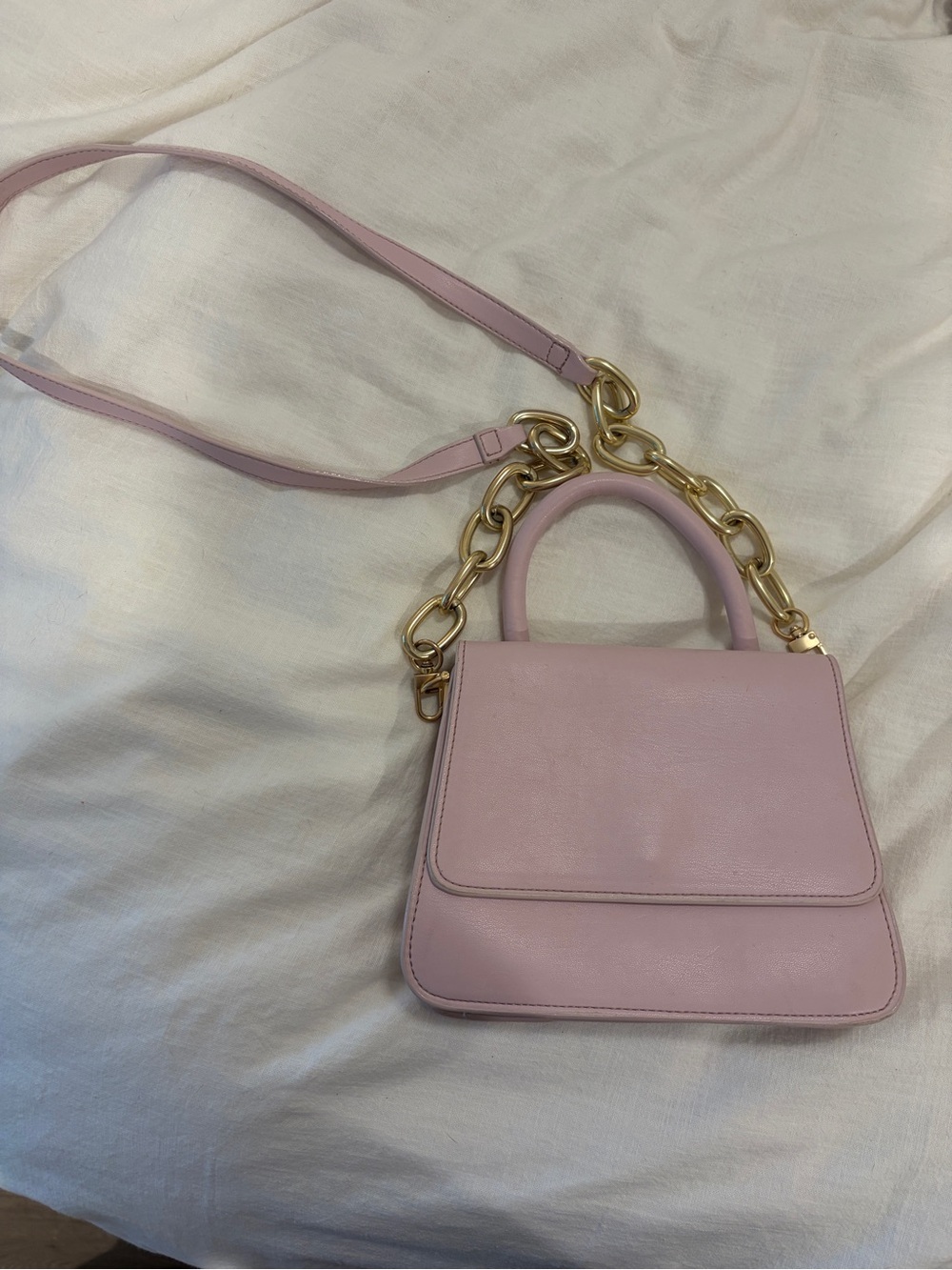 Pink Top-Handle Shoulder Bag with Gold Chain Accent